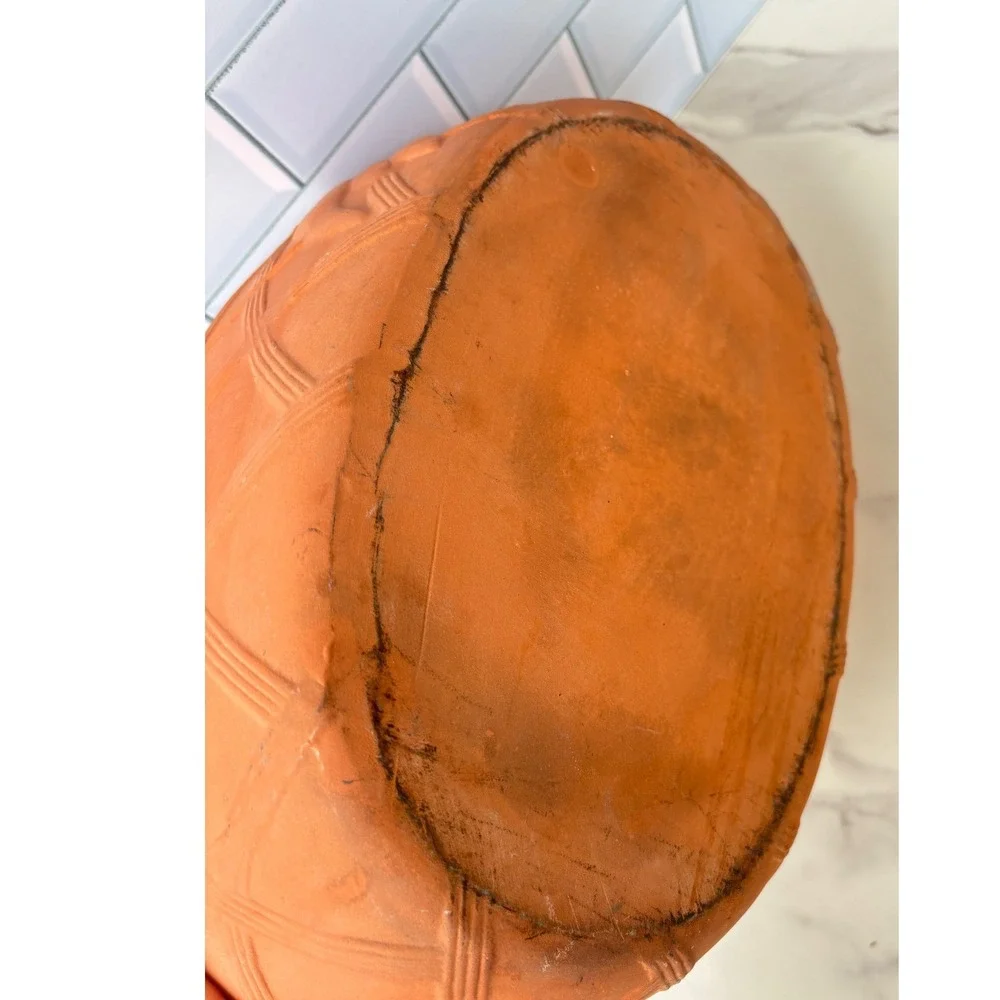 Vintage Terracotta Lidded Casserole Baker Vegetable Harvest Basketweave Oval‎